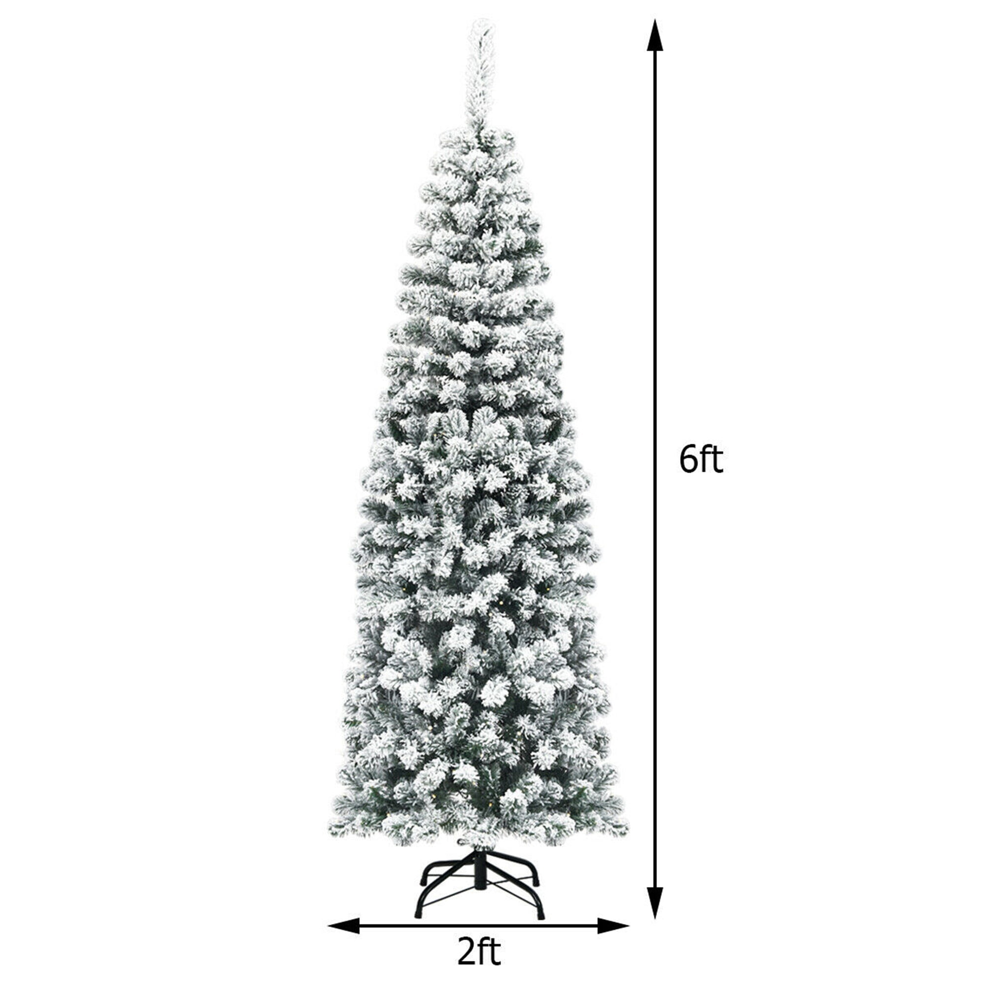 Gymax 6ft Pre-lit Pencil Snow Flocked Pencil Christmas Tree Holiday Decoration