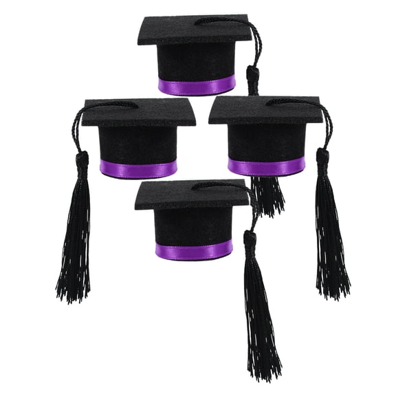 LITINKIMI Graduation Hat Bottle Toppers Felt Fabric Purple 4Pcs 2.2*2.2*1.4in