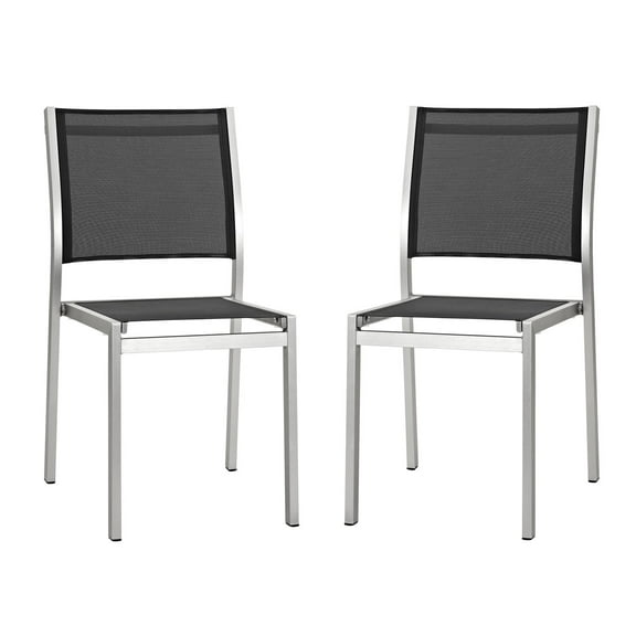 Modern Contemporary Urban Design Outdoor Patio Balcony Dining Chair ( Set of 2), Black, Aluminum