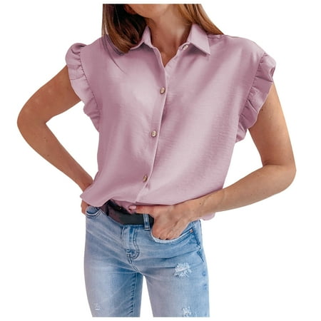 

Pianpianzi Dry Fit Womens Shirts Long Sleeve Pajama Tops for Women Exercise Short Womens Buttons Turndown Collar Ruffle Sleeveless Summer Shirts Tops Blouse Tank
