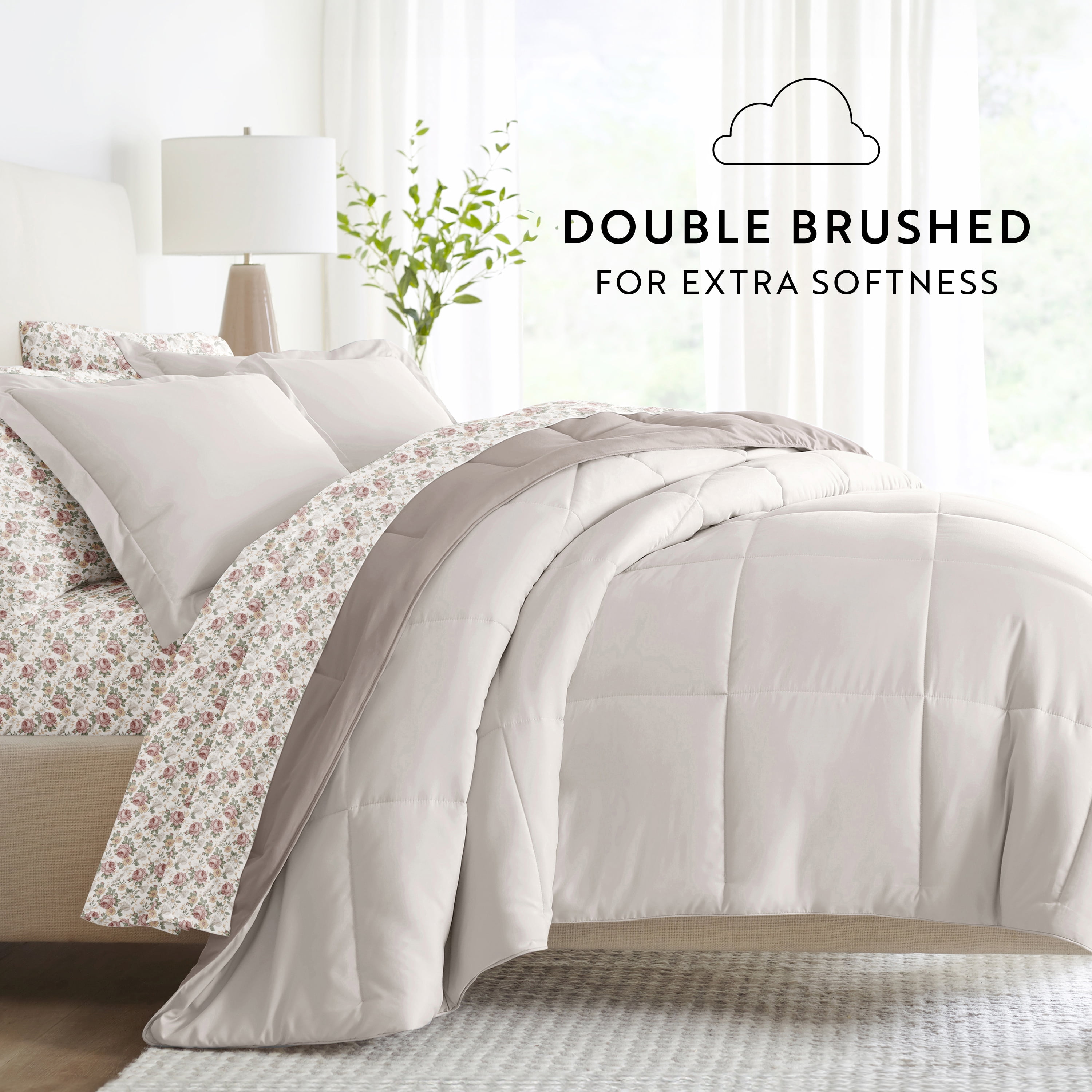 Noble Linens 7 Piece Bedding Bundle, Reversible Comforter and Patterned Sheet Set, California King