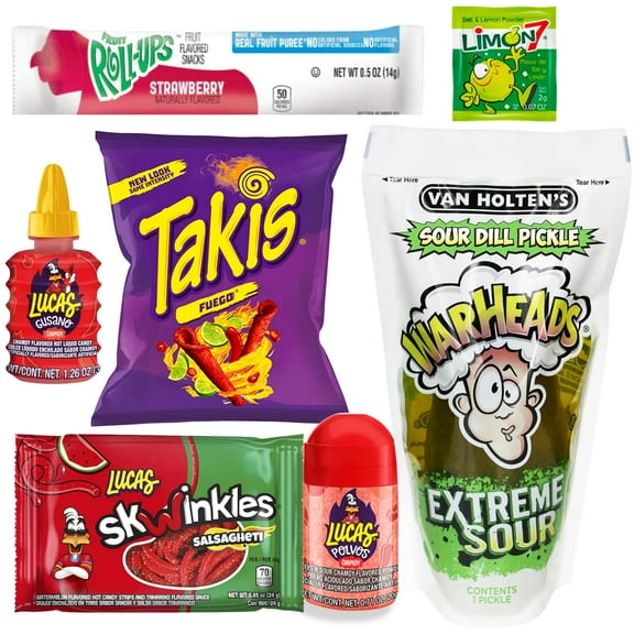 Ma Lit Candy Chamoy Pickle Kit - Includes 1 Chamoy Pickle, Takis Fuego, Lucas Swinkles Salsaghetti & Other Mexican Candy
