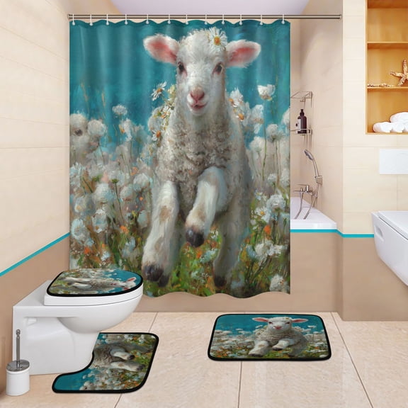 BZSMCE 4PCS Shower Curtain Set Bathroom Decorative Set-Meadow Moonbeam Pattern