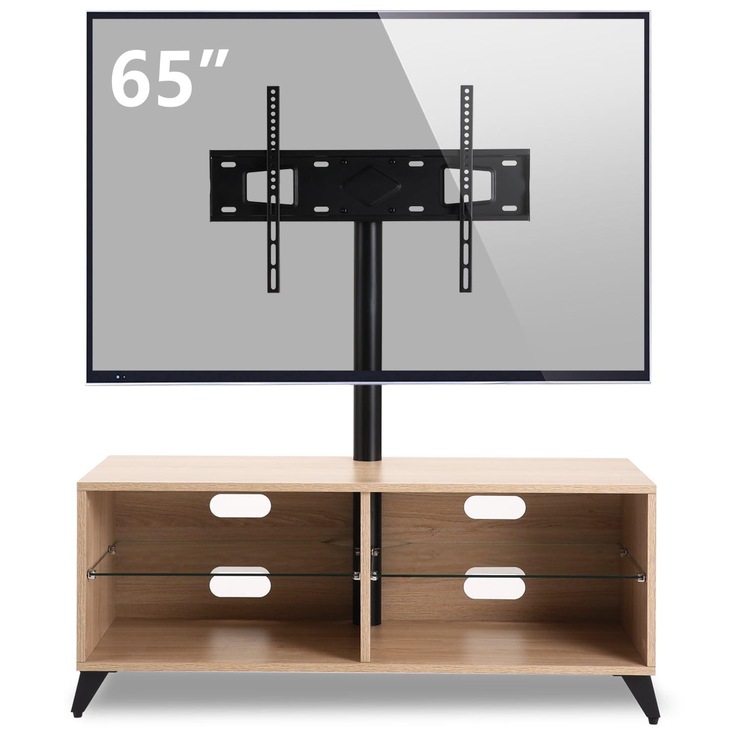 Modern Wood Entertainment Center Floor Swivel TV Stand for 32 to
