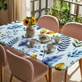 thumbnail image 3 of Blue Yellow Leaves Table Cloths for 6 Foot Rectangle Tables, Spring Botanical Leaf Farmhouse Watercolor Patio Waterproof Elastic Fitted Tablecloths, Washable Rectangular Table Cover for Camping, 3 of 8