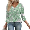 thumbnail image 4 of Womens Tops 3/4 Sleeve Dressy Casual Shirts Fall Outfits Travel Vacation Plus Size Spring Clothes Mint Green 2XL, 4 of 5