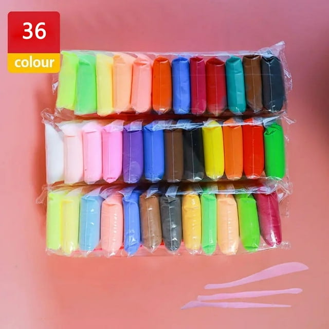 Set de Arcilla de Modelar Secado al Aire | 12/24/36 Colores brillantes | 3 herramientas para esculpir | Espuma suave de fácil forma | Suministros de arte para manualidades DIY | No tóxico | No se