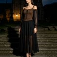 thumbnail image 5 of Plus Size Halloween Dress for Women Cold Shoulder Lace Up Long Sleeve Mesh Gown Costume Party, 5 of 8