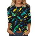 thumbnail image 2 of Xuyuer Carnival 2025 Womens 3/4 Sleeve Tops Mardi Gras and Costumes Fashion Round Neck Printed Blouse, 2 of 6