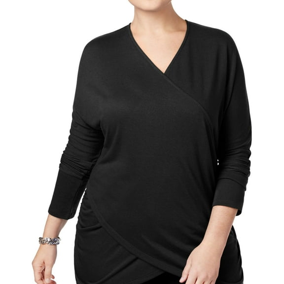 I.N.C Womens Draped Knit Blouse, Black, Plus Size, 0X