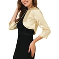 thumbnail image 5 of MODA NOVA Junior's Satin Cardigan Elegant 3/4 Sleeve Solid Bolero Shrug Tops Apricot S, 5 of 5