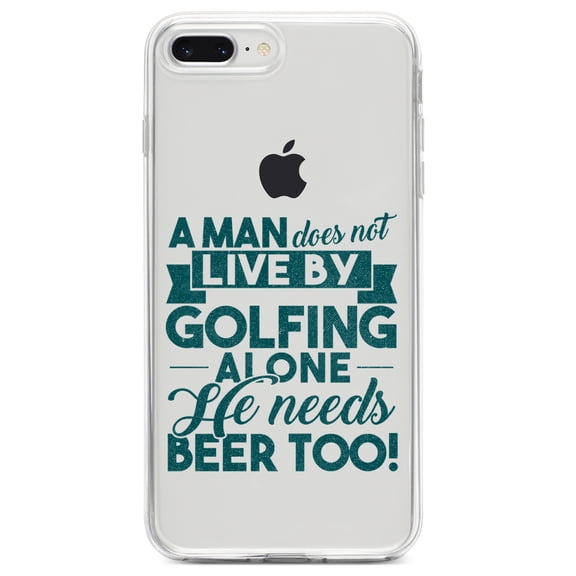 DistinctInk Clear Shockproof Hybrid Case for iPhone 7 PLUS / 8 PLUS (5.5" Screen) TPU Bumper Acrylic Back Tempered Glass Screen Protector - Live By Golfing Alone Need Beer Too