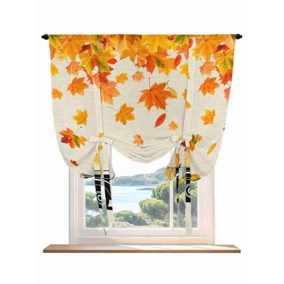 Thanksgiving Tie Up Curtains for Windows 45 Inch Length Balloon Curtains Kitchen Adjustable Balloon Window Shade Fall Black Truck Orange Maple Leaves Rustic Tie Up Bathroom Curtain Window 42"x45"