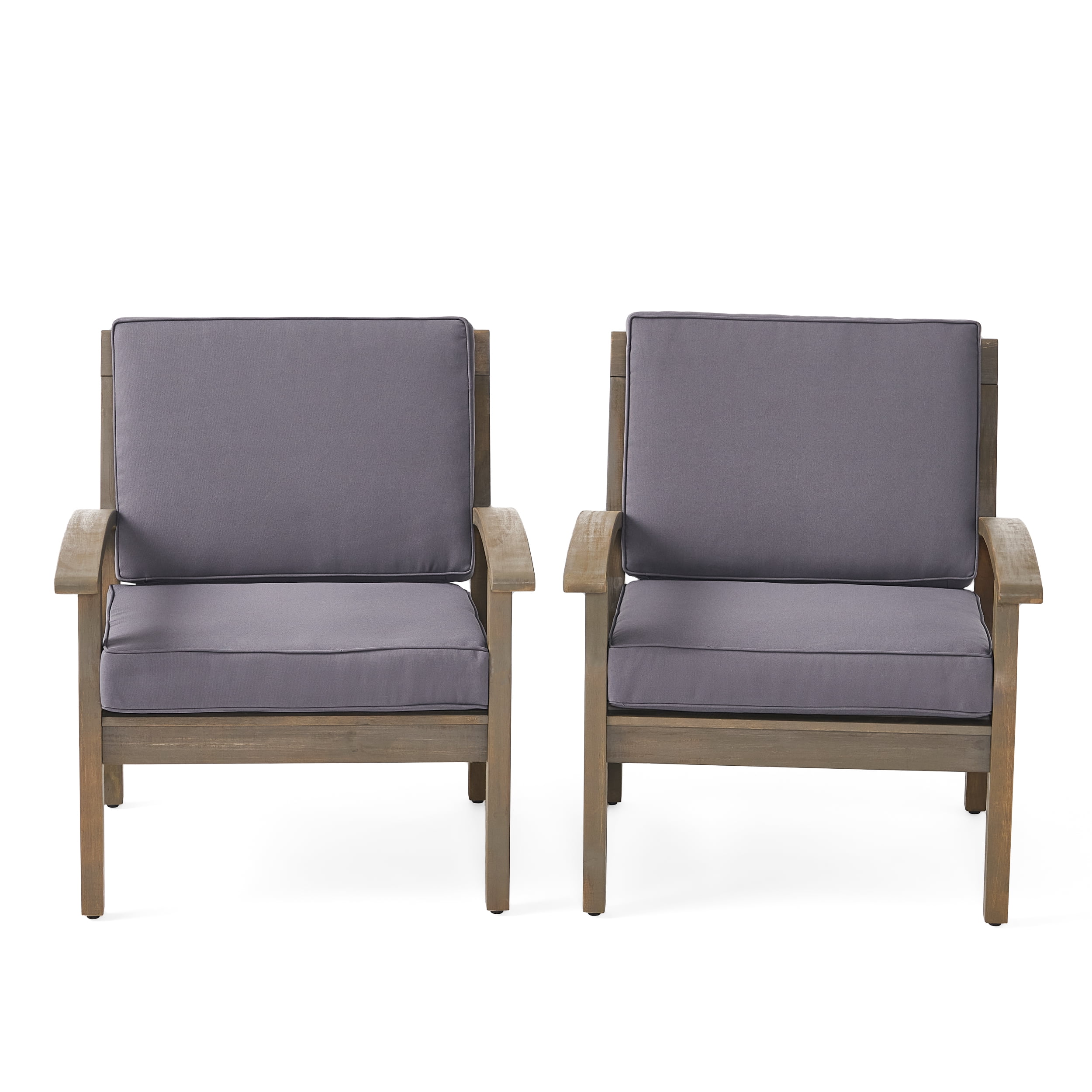 Outdoor Single Acacia Wood Club Chair, Comfort Leisure Seat for Patio Garden, Gray