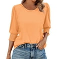 thumbnail image 2 of bbyeadc Womens Summer Tops 2025 Crew Neck Smocked Cuff Ruched Shirts 3/4 Sleeve Dressy Casual Loose Fit Basic Trendy Tops Summer Basic Business Casual Blouses, Orange XL, 2 of 7