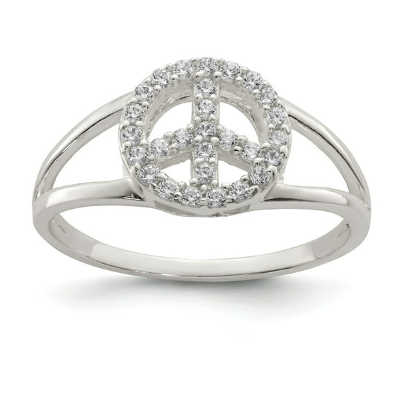 Sterling Silver Polished CZ Peace Sign Ring - Size 6