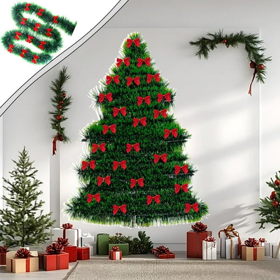 Christmas Tinsel Garlands With Red Bows For Indoor And Outdoor Holiday Mardi Gras Xmas And Other Festivities Party Supply Christmas Tree Decorations