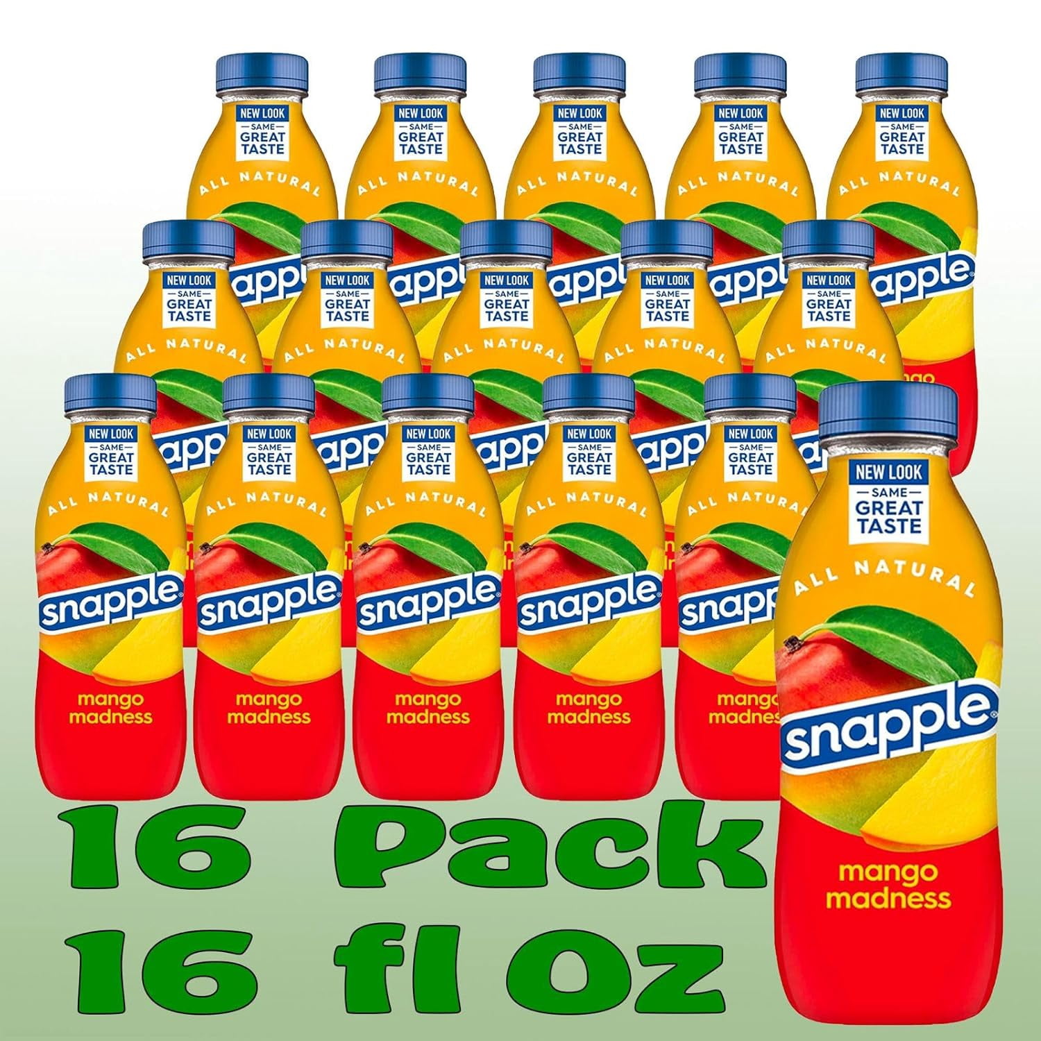 Snapple Mango Madness All Natural Fruit Juice Drink, 16 fl oz Plastic Bottles, Made with Real Fruit Flavor, 16-Pack