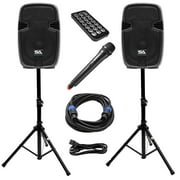Seismic Audio PAIO12 Pair of Active Portable 12" PA Speaker System, High Performance, Durable Tailgate Karaoke Party, Bluetooth, Wireless Microphone, Stands and Cables, Remote Controlled Speakers