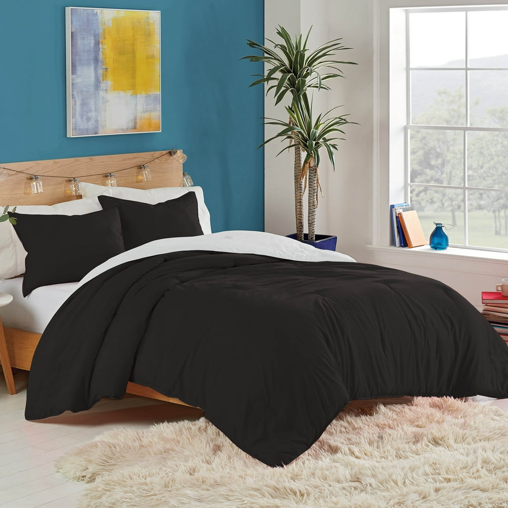 Utica Recycled Microfiber Reversible Comforter Set, Black, Twin/Twin XL