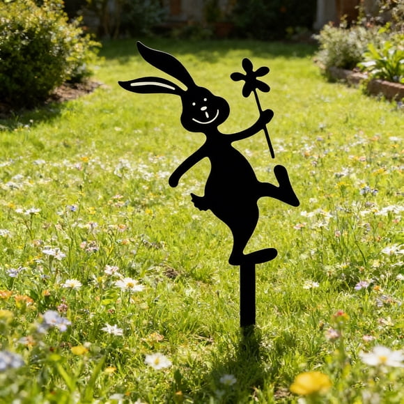 ddioayh Easter Garden Stakes Rust-Proof Iron Construction Waterproof Outdoor Decorations with Whimsical Rabbit Silhouettes Holding Flowers for Lawn Garden Bed Easy Installation
