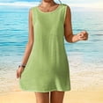 thumbnail image 4 of Women Beach Smock Backless Round Neck Sleeveless Solid Color Loose Sun Protection Anti-UV Soft Breathable Bikini Swimsuit Cover-up Lady Beach Dress, 4 of 7