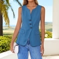 thumbnail image 2 of Women Casual Blazer Vest Jacket, Sleeveless Lapel Coat with Pockets Solid Fashion Outerwear Blue-A XXXL(XXXL), 2 of 6
