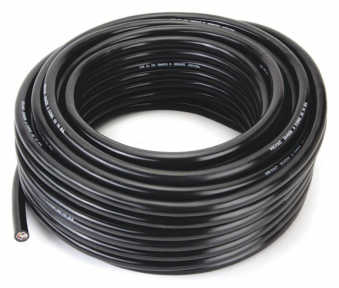 Velvac Trailer Cable,14 AWG,6 Cond,100 ft,Black  050007