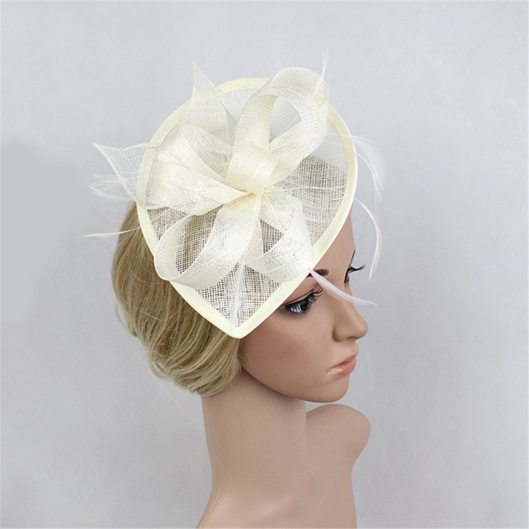 Hat Fascinators for Wedding Church Beige New Elegant Woman Derby Fascinator Beige - off White Royal Ascot  main image 3