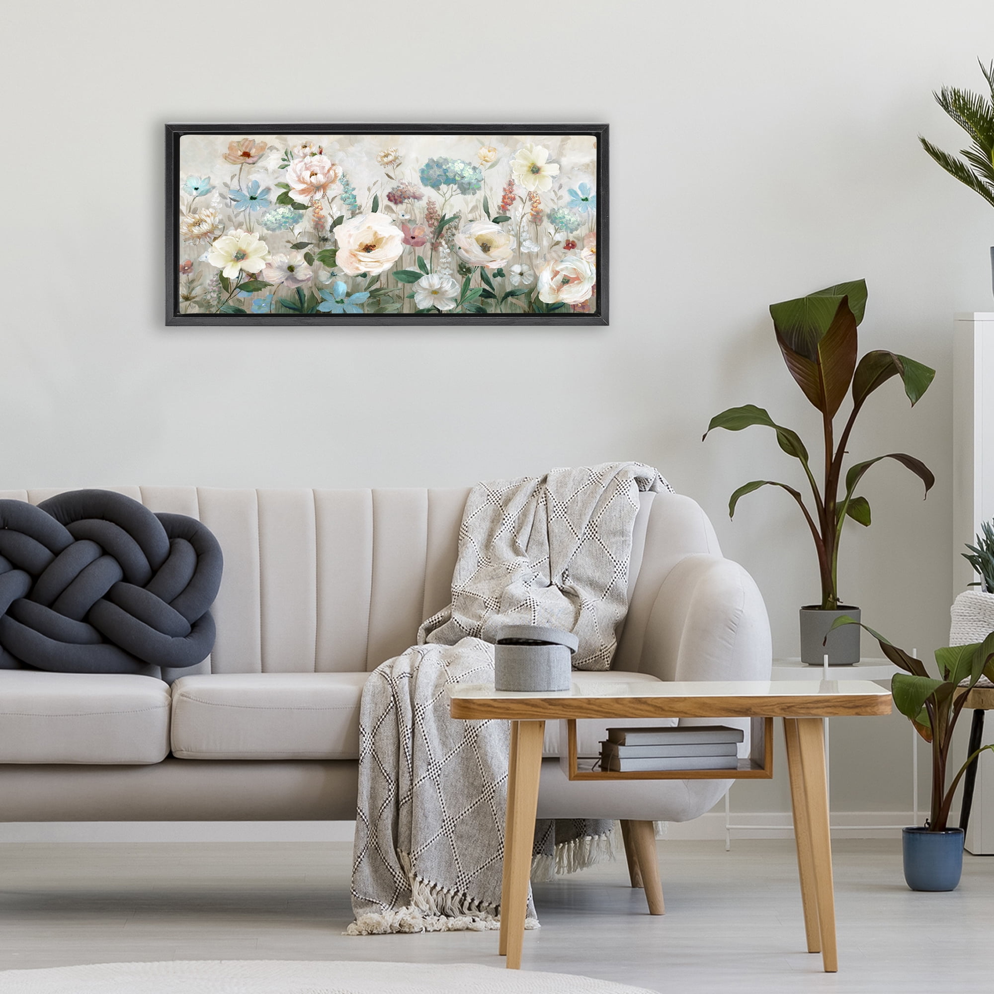 Stupell Industries Pastel Garden of Peonies Black Framed Floater Canvas Wall Art, design by Nan