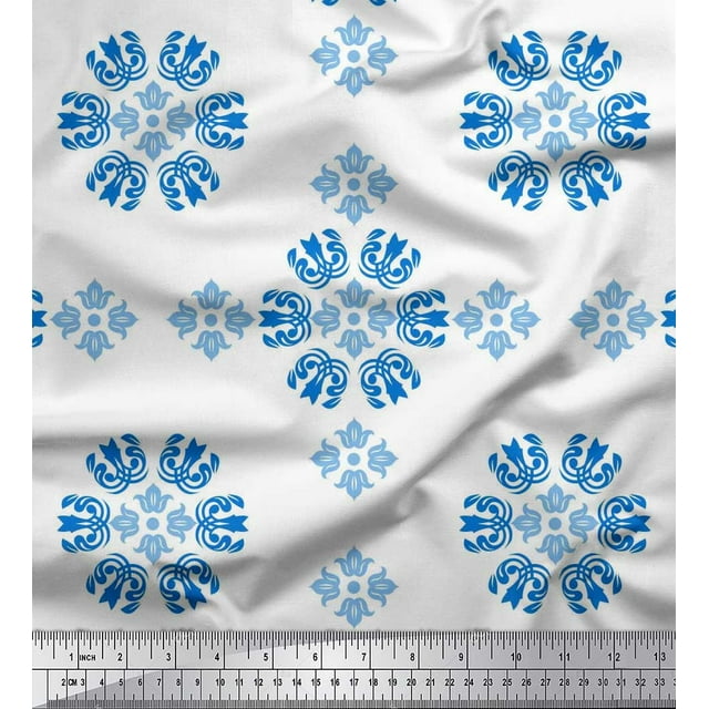 Soimoi polyester Crepe Fabric Damask Decorative Decor Fabric Printed Yard 52 Inch Wide