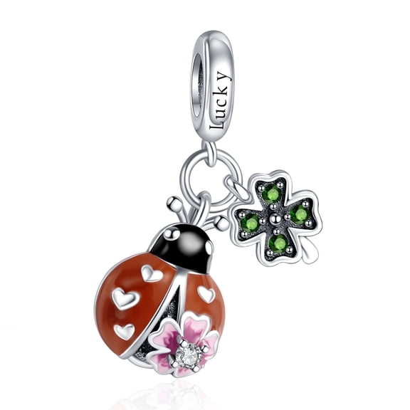 925 Sterlinig Silver Ladybug Lucky Clover Dangle Charm for Women Bracelet Necklace Pendant
