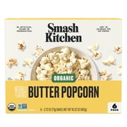 Smash Kitchen Organic Non-GMO Microwavable Naturally Flavored Butter Popcorn, 6 pack