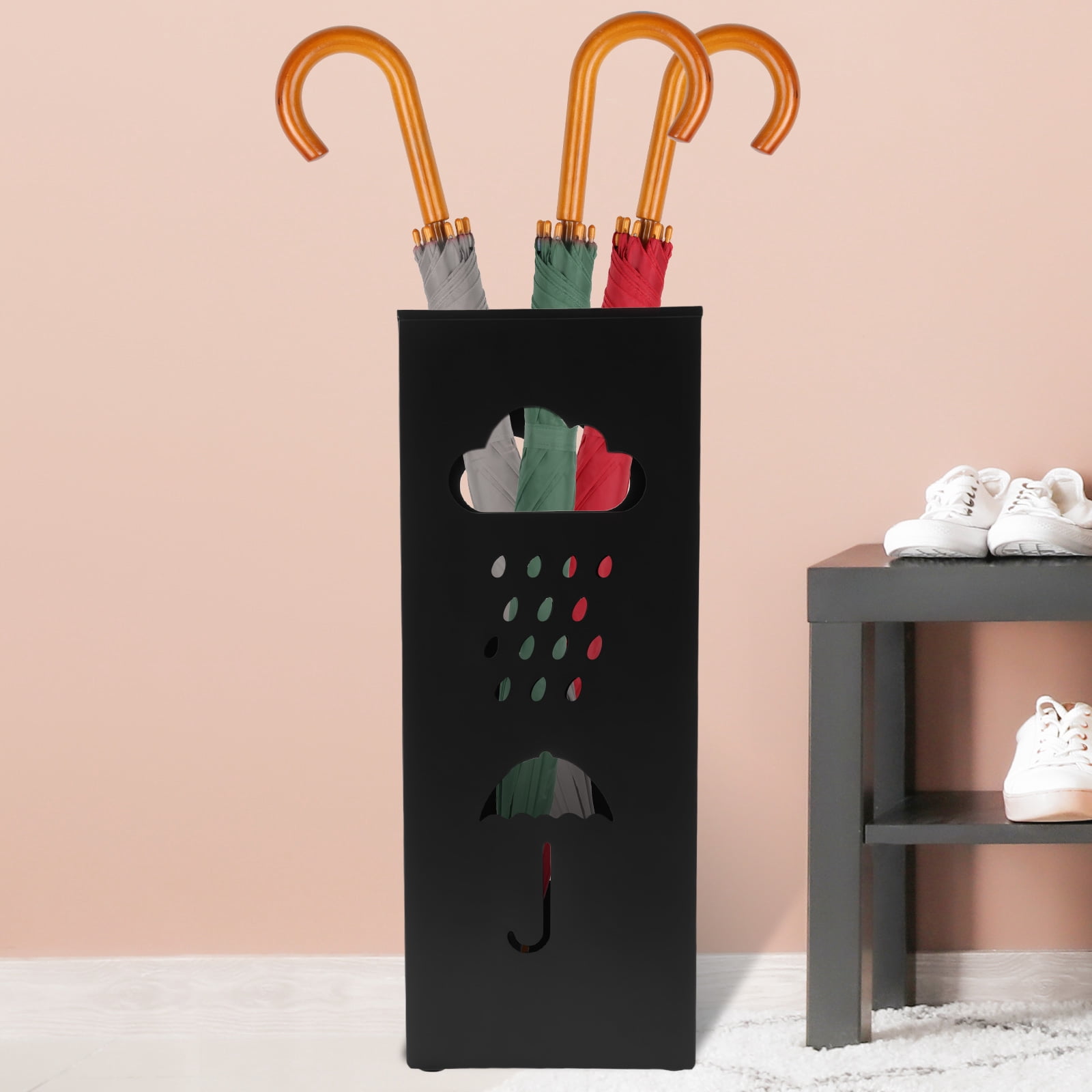LINFANG Umbrella Stand Metal Umbrella Holder Hollowed Square Walking Cane Organizer Rack for Home Office Entryway