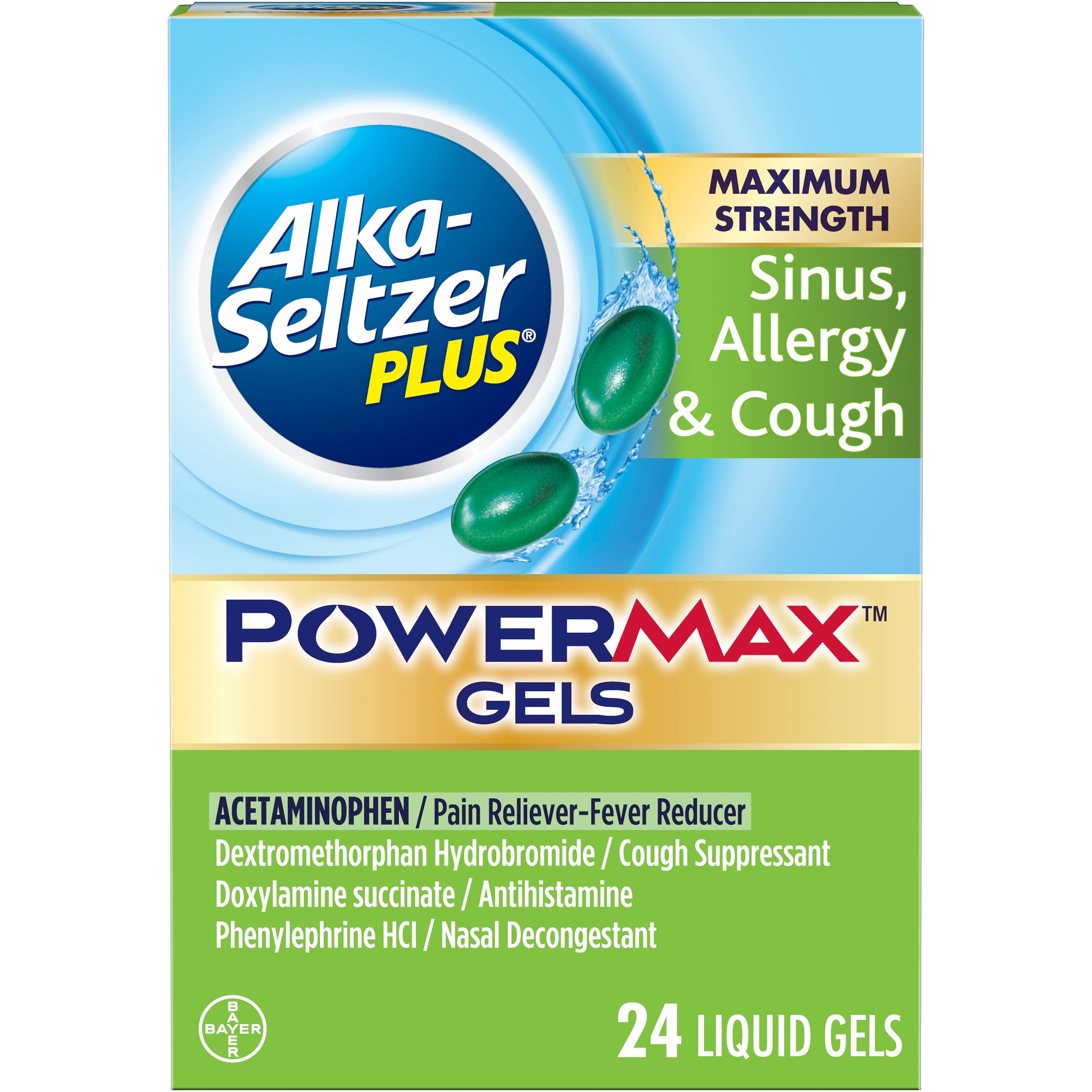 Alka-Seltzer Plus Maximum Strength Severe Sinus, Allergy & Cough Medicine, Powermax Liquid Gels, 24 Count
