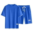 thumbnail image 5 of RPVATI Men Waffle Sets Outfits 2 Piece Casual Trendy Waffle Shirt & Shorts Summer Athletic Jogging Tracksuit Outfits Blue XXL, 5 of 6