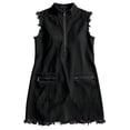 thumbnail image 6 of AHTJRT Denim Mini Dress for Women Quarter Zip Lapel Collar Loose Fit Sleeveless Overalls Fashion Ripped Edge Summer Shorts Jumpsuit with Zipper Pockets Black L, 6 of 8
