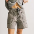 thumbnail image 2 of Shorts for Women Drawstring Bud Elastic Waist Slit Washed Denim Casual Street Shorts, 2 of 6