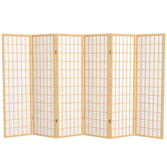 5 ft. Tall Window Pane Shoji Screen - Natural - 6 Panels