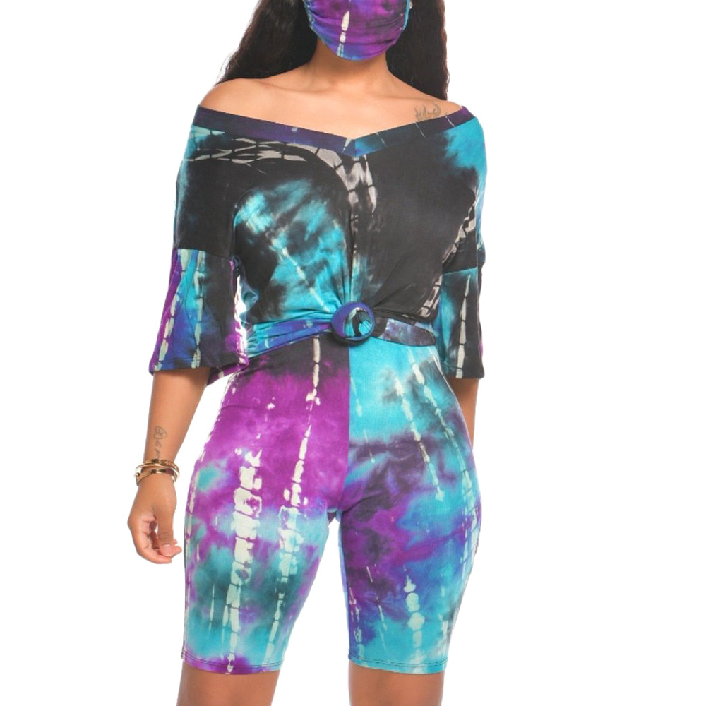 Akmipoem Two Piece Workout Sets for Women Tie Dye Summer Biker Short ...