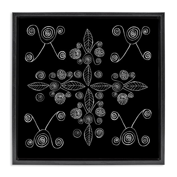 Stupell Industries Geometrics & Leaf Fractals Black Framed Floater Canvas Wall Art, design by El Perkin
