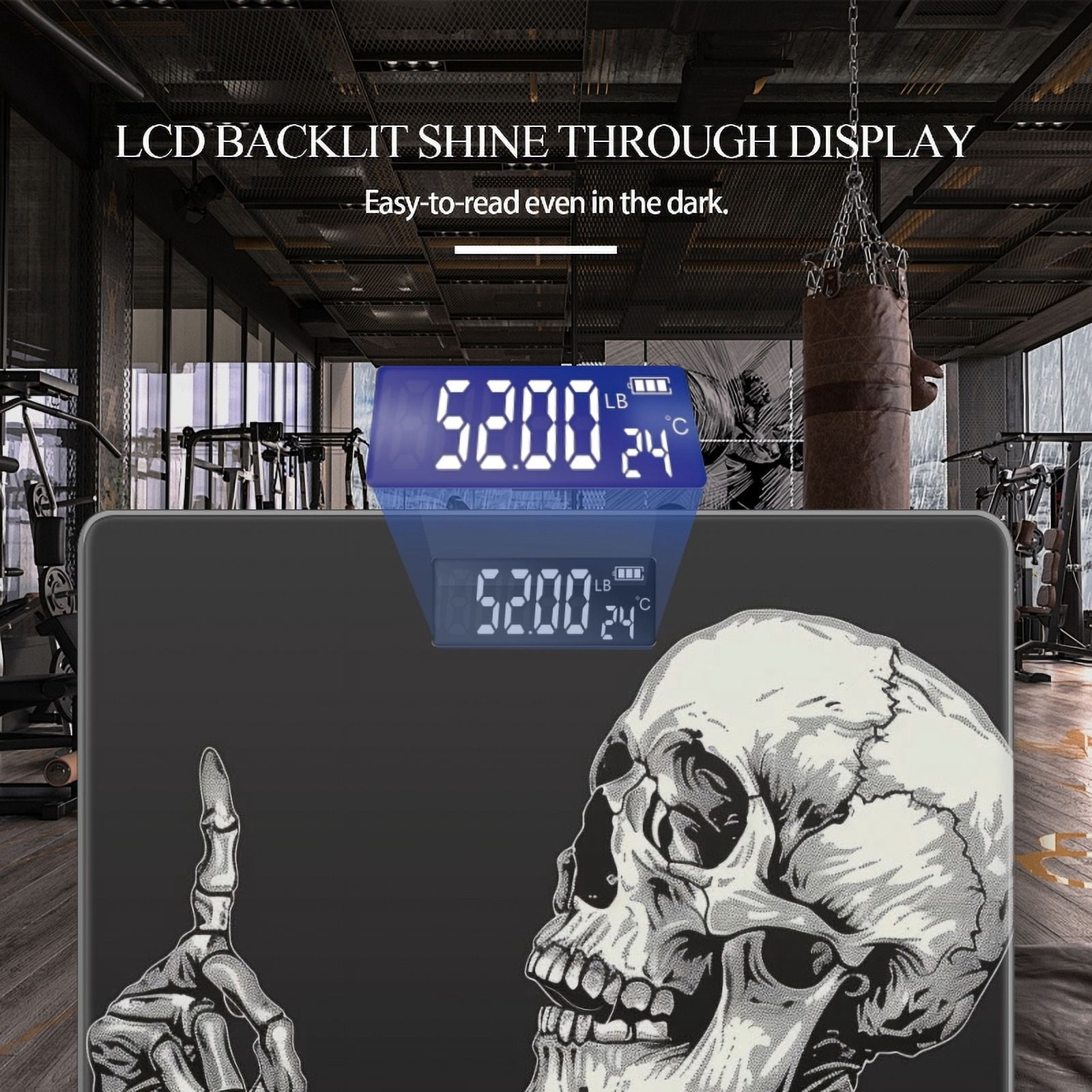 High Precision Body Weight Scale Smart Bathroom Scales with Large LCD Display(400lbs),Decorative for Bedroom-Skeletal Figure Pointing Finger At The Viewer