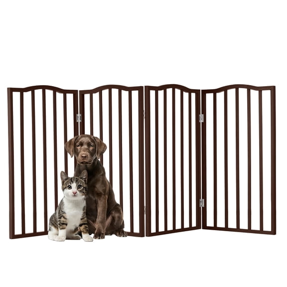 PETMAKER 4-Panel Indoor Foldable Pet Gate for Stairs or Doorways (Brown)