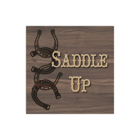 Saddle Up Brown Woodgrain Horseshoes 12 x 12 Wood Wall Sign Plaque