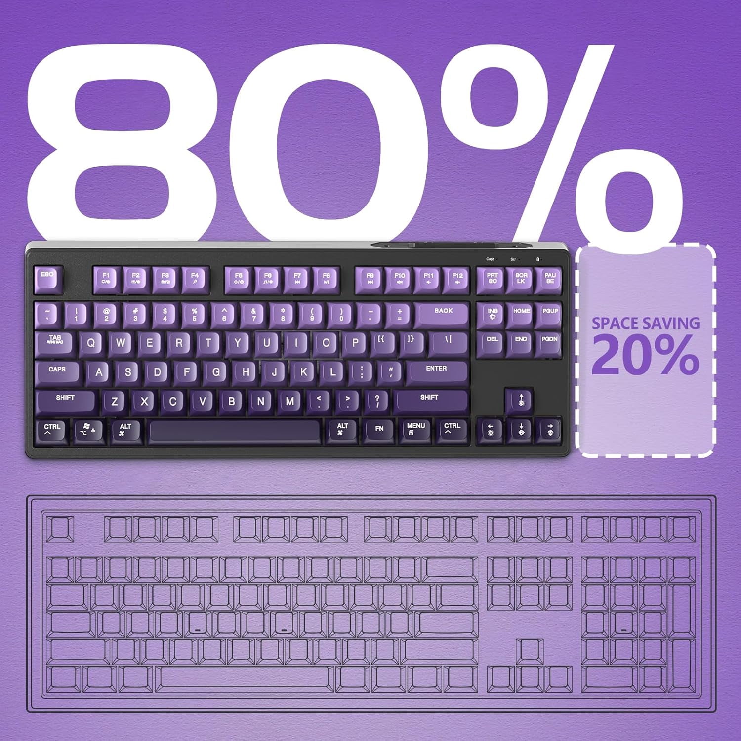 ATTACK SHARK M87 80% Wireless Gaming Keyboard,87 Keys TKL Mechanical Feeling SA PBT Keyboard, Bluetooth 5.0/2.4Ghz Dual Mode Pc Gaming Keyboards for Silent Office/Gaming(Purple)
