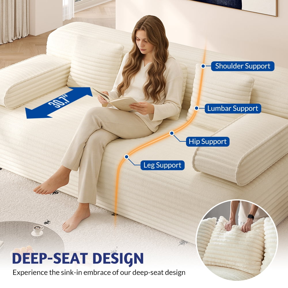 Miniyam 78.7" Sleeper Sofa Bed, Convertible Corduroy Floor Couch, No Assembly, 3 Pillows, Beige