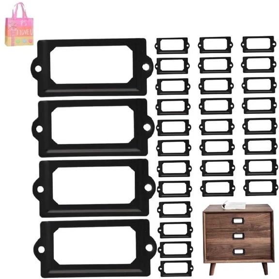 32-Pack Black Metal Label Holders, 70mm x 33mm Shelf & Drawer Label Frames for Office, Library, Warehouse Organization - Easy to Use, Durable Tag Holder with Adhesive Strips(XX)