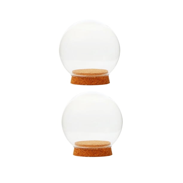 2xDia 12cm Cubierta de Pantalla de Flores Cúpula de Tarro de Campana Y Base de Madera Sunnimix Recipiente para terrario con base