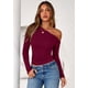thumbnail image 2 of Remera PRETTYGARDEN Mujer Manga Larga Burdeos Escote Hombros Descubiertos Talle S, 2 of 8