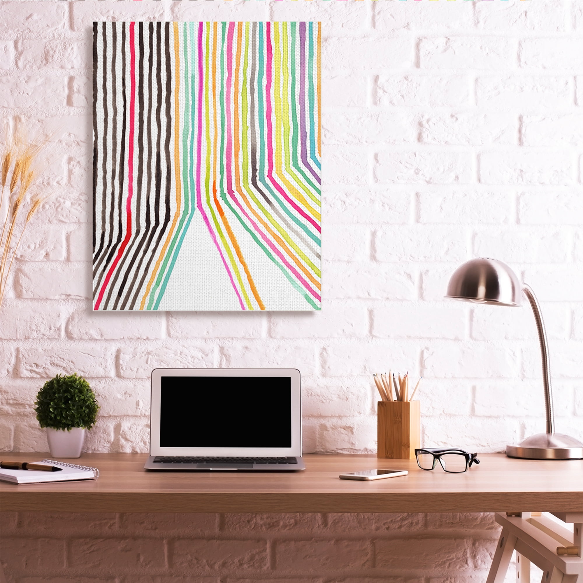 Stupell Industries Asymmetrical Line Breaks Between Fold Vibrant Rainbow Abstract Painting Gallery Wrapped Canvas Art Print Wall Art, 36 x 48